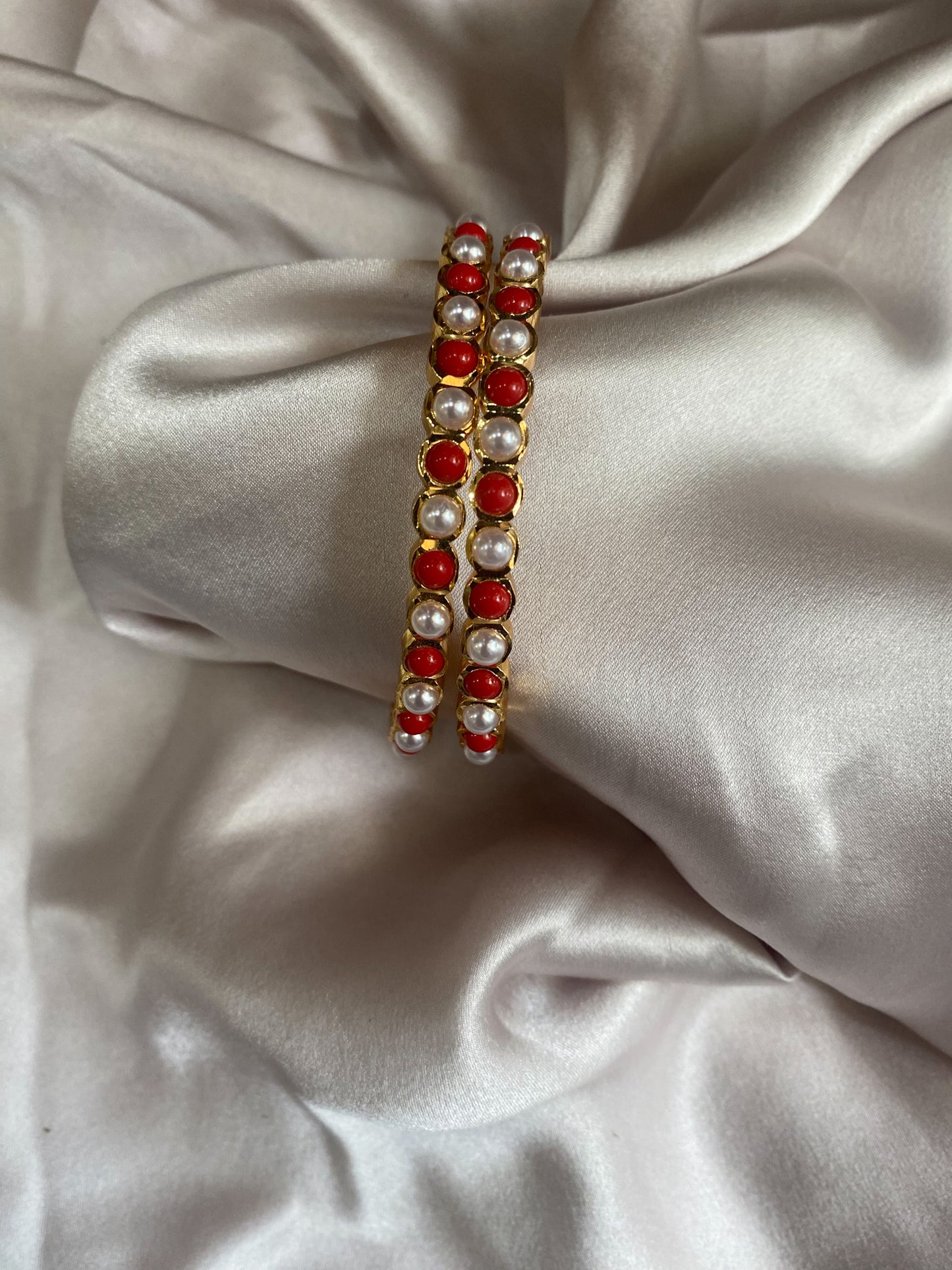 Pearl with pavalam bangles